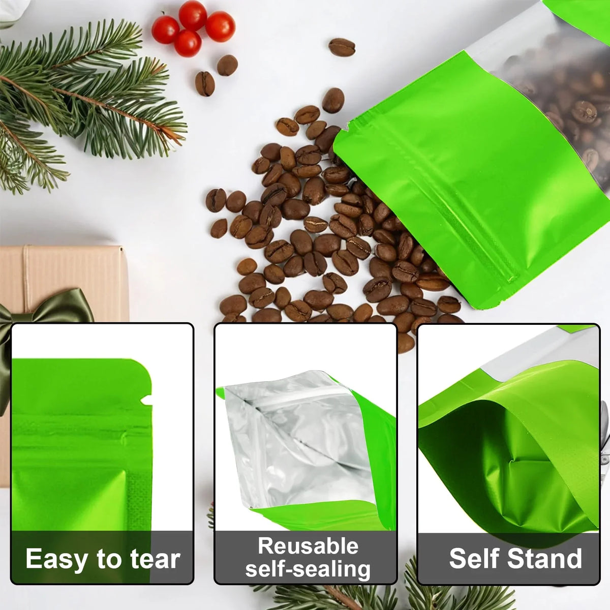 Food packaging green pouch with window