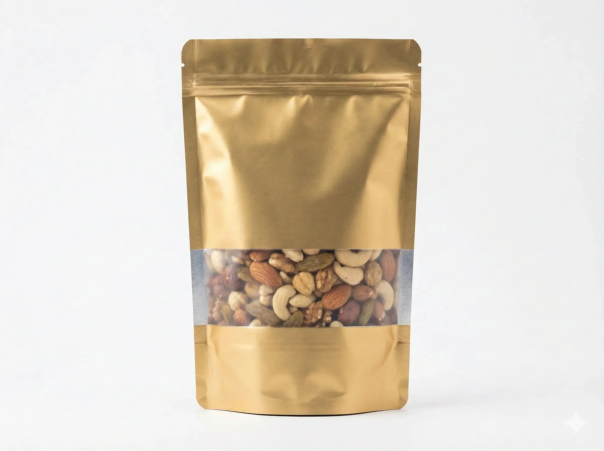Gold packaging pouch with transparent window