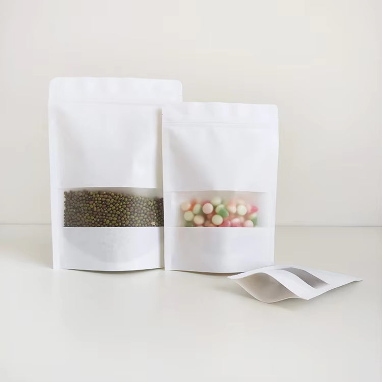 White packaging pouch with transparent window