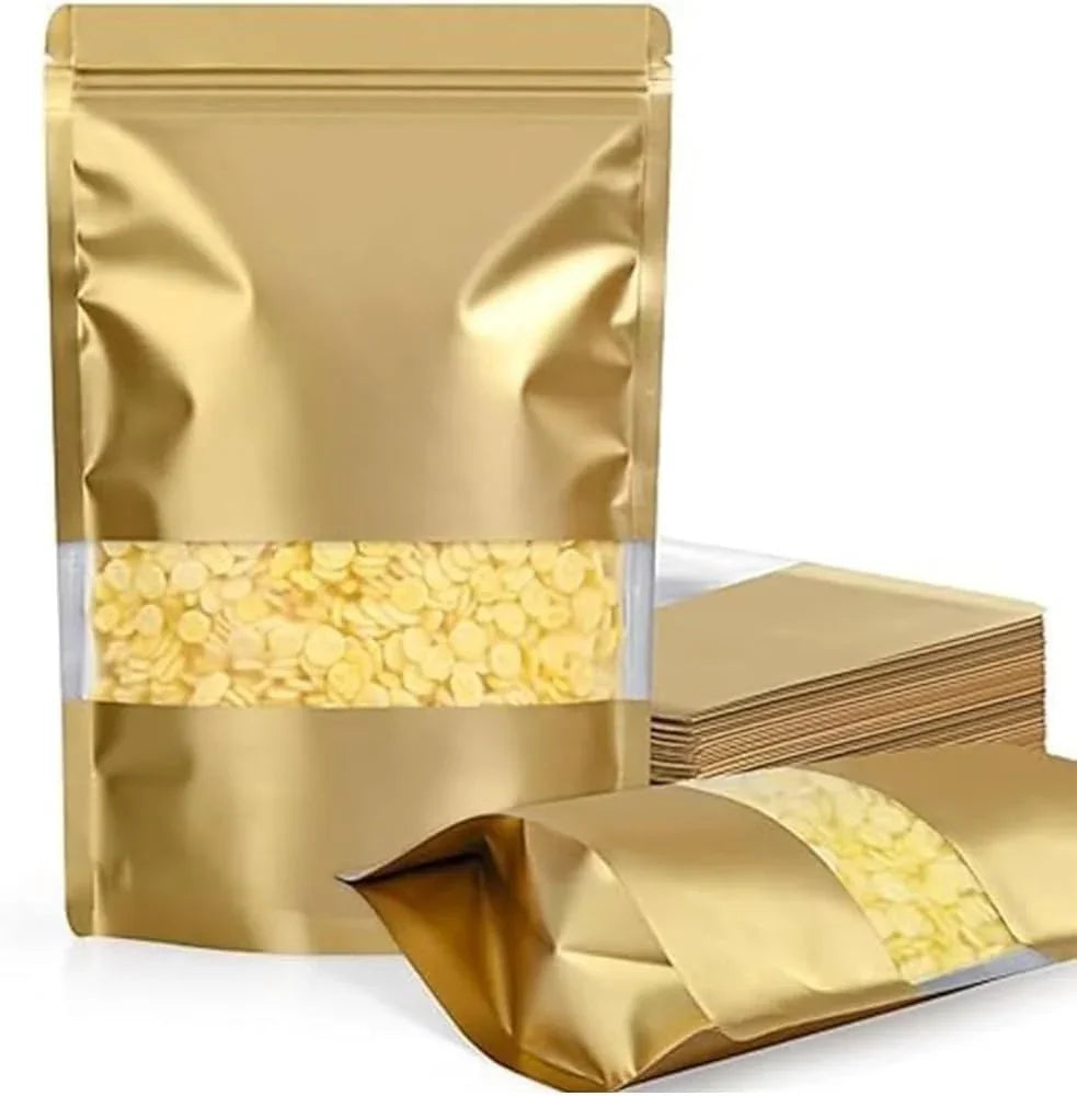 Golden stand up zipper pouch with window Bangladesh